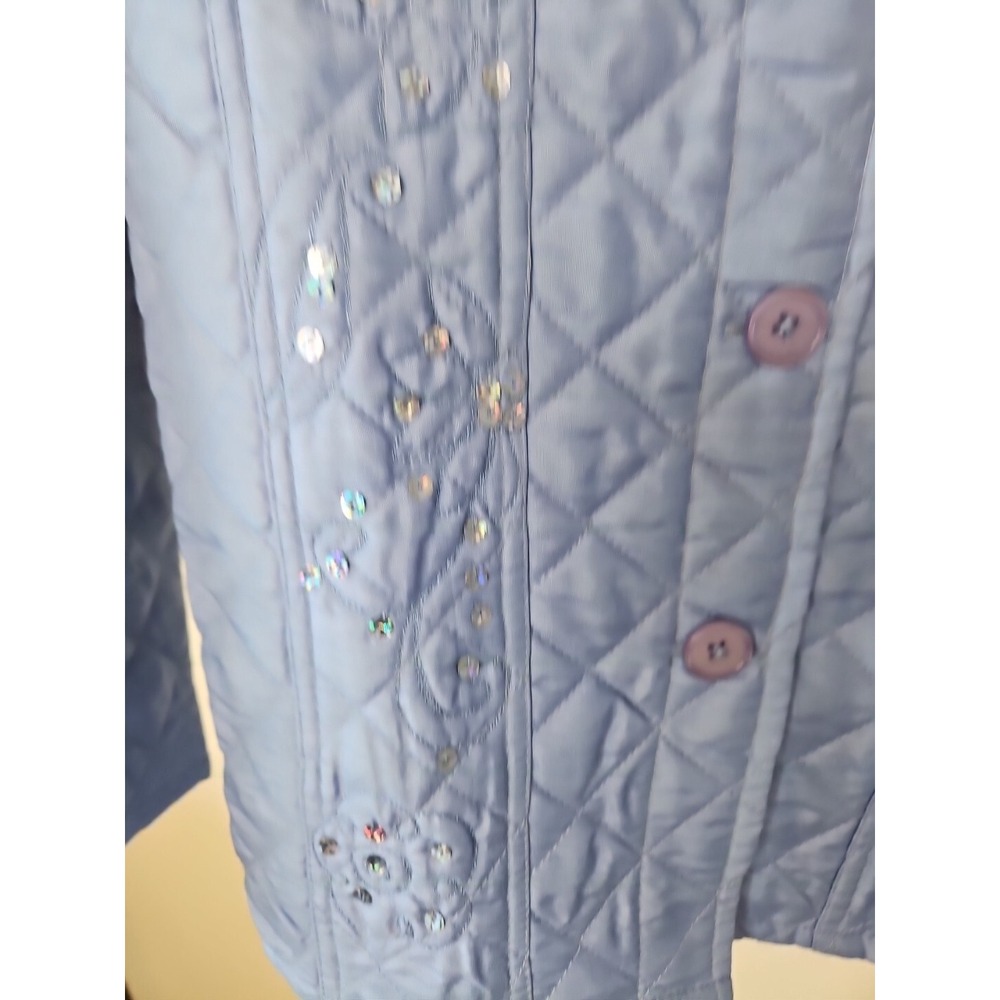 Quacker Factory Jacket Women L Blue Quilted Sequin Floral Embroidered Coastal - Picture 6 of 14